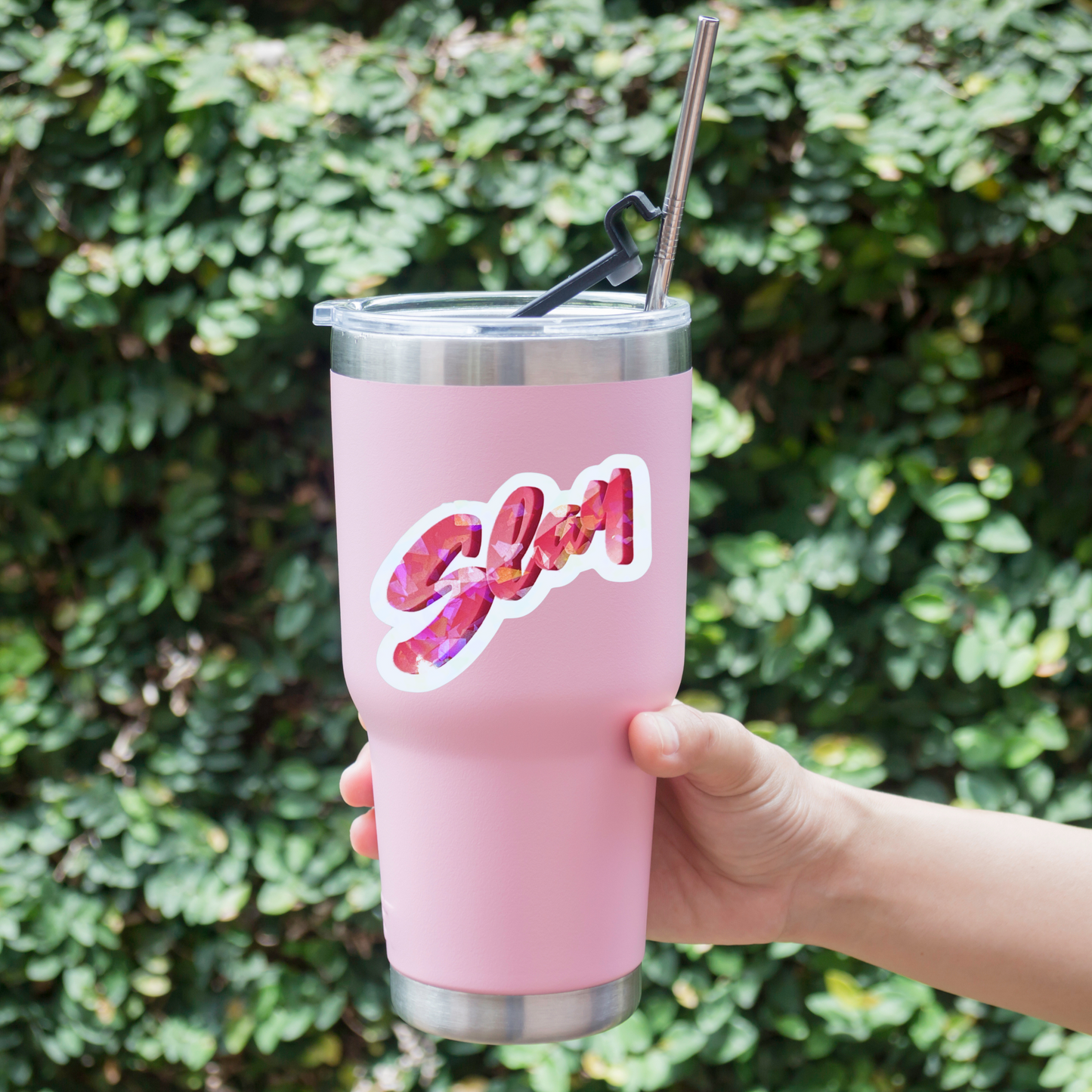 Pink "Slay" Holographic Die-cut Sticker