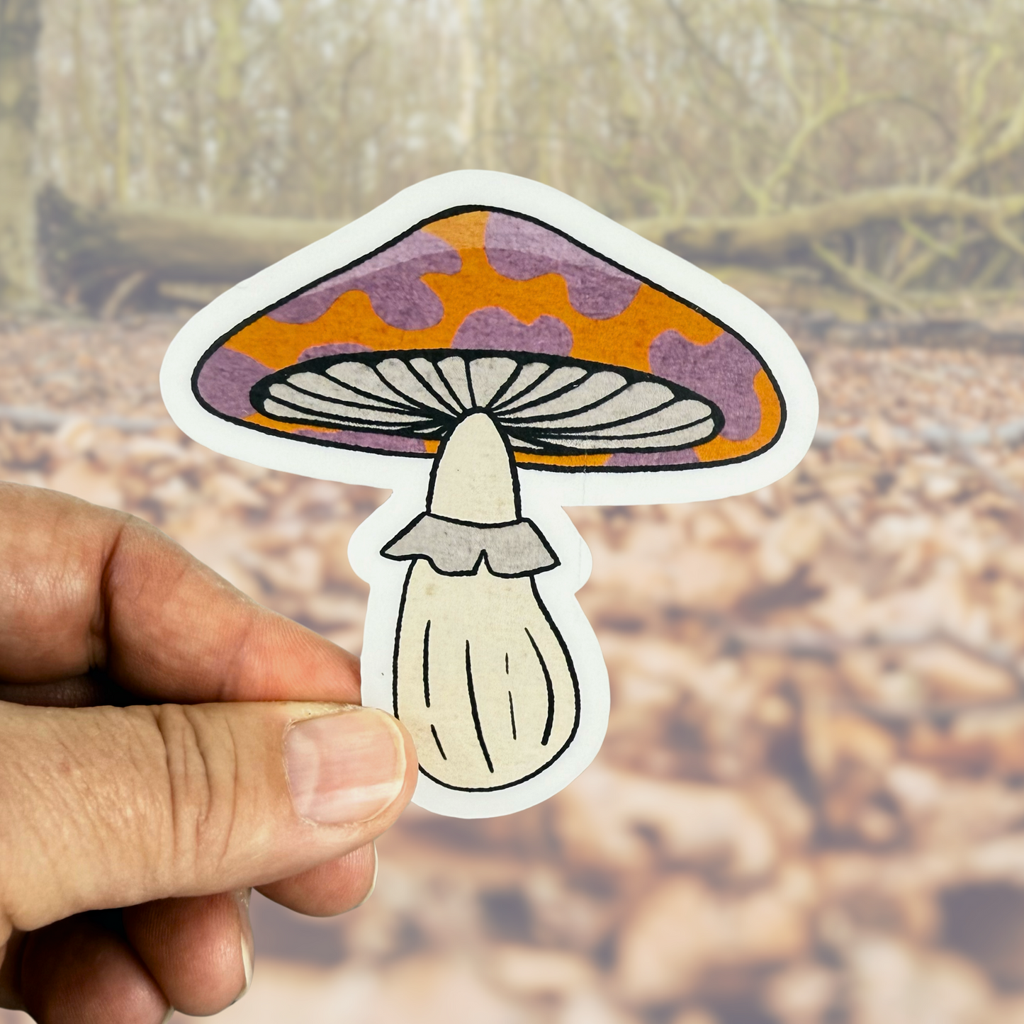 Orange & Purple Splotchy Mushroom Die-cut Sticker