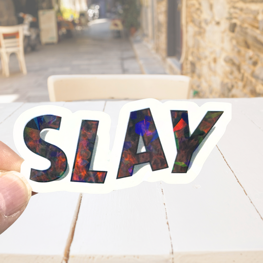Dark Multi-colored "Slay" Holographic Die-cut Sticker