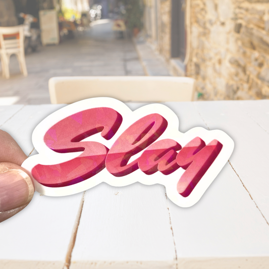 Pink "Slay" Holographic Die-cut Sticker