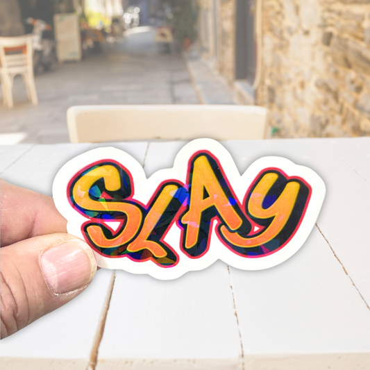Orange Gradient "Slay" Holographic Die-cut Sticker