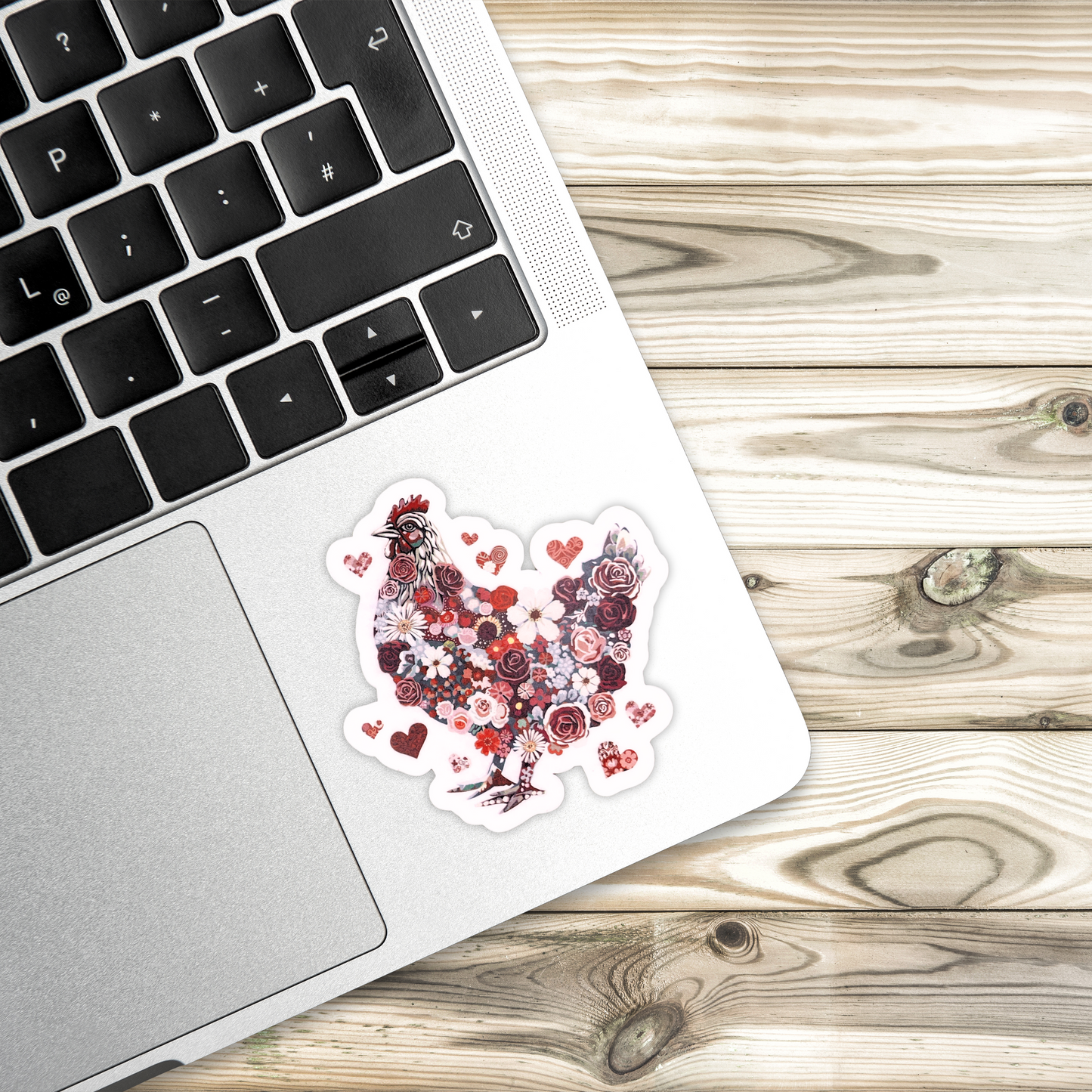 "Floral & Hearts Chicken" Die-cut Sticker
