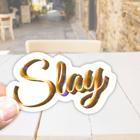 Gold "Slay" Holographic Die-cut Sticker