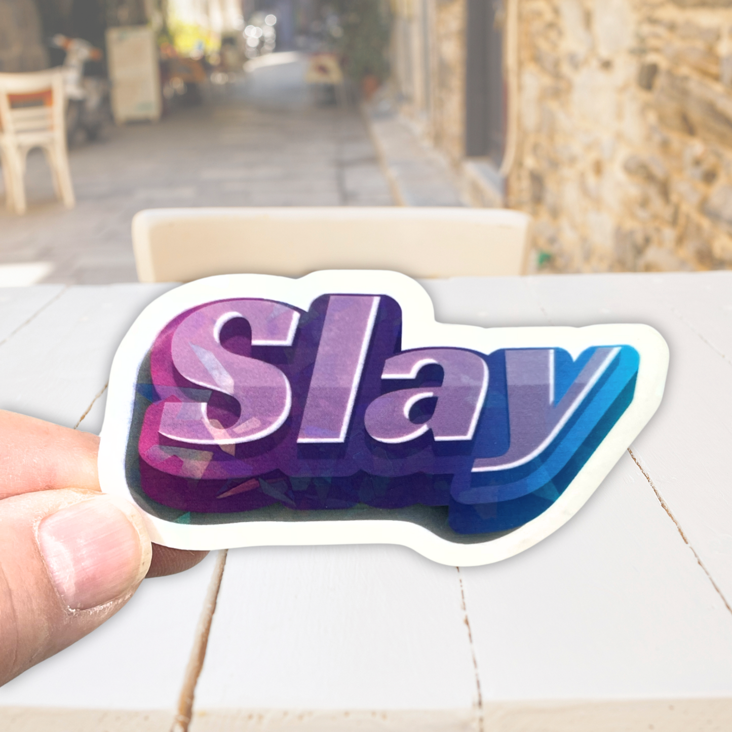 Purple "Slay" Holographic Die-cut Sticker