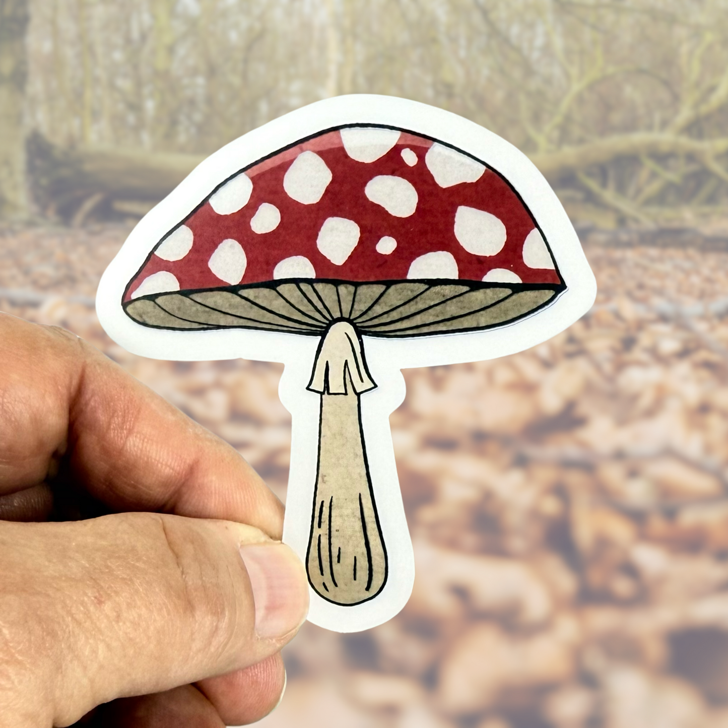 Red & White Polka-dot Mushroom (wide) Die-cut Sticker