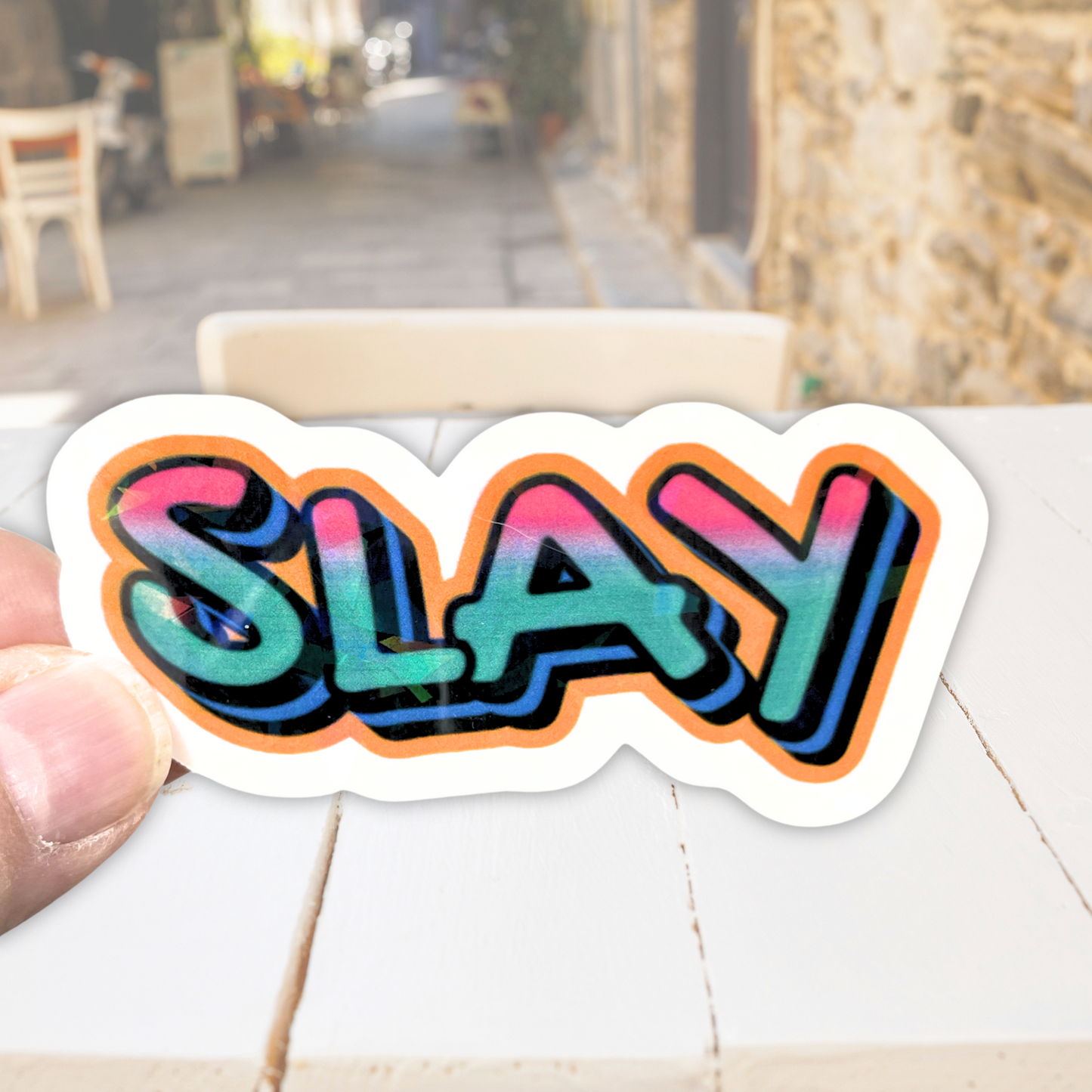 Multi-colored "Slay" Holographic Die-cut Sticker