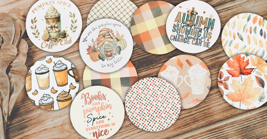 Fall-Themed 4" Round Neoprene Coasters