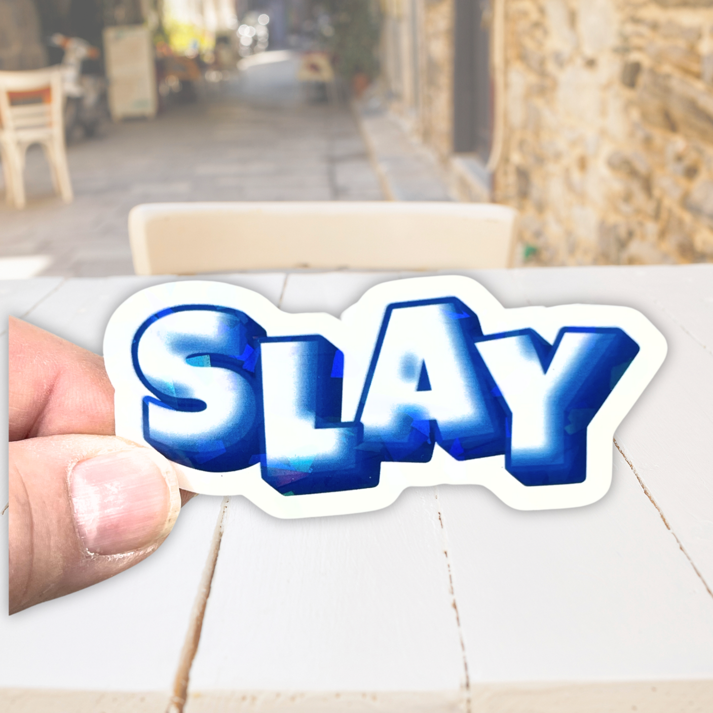 Blue Ice "Slay" Holographic Die-cut Sticker